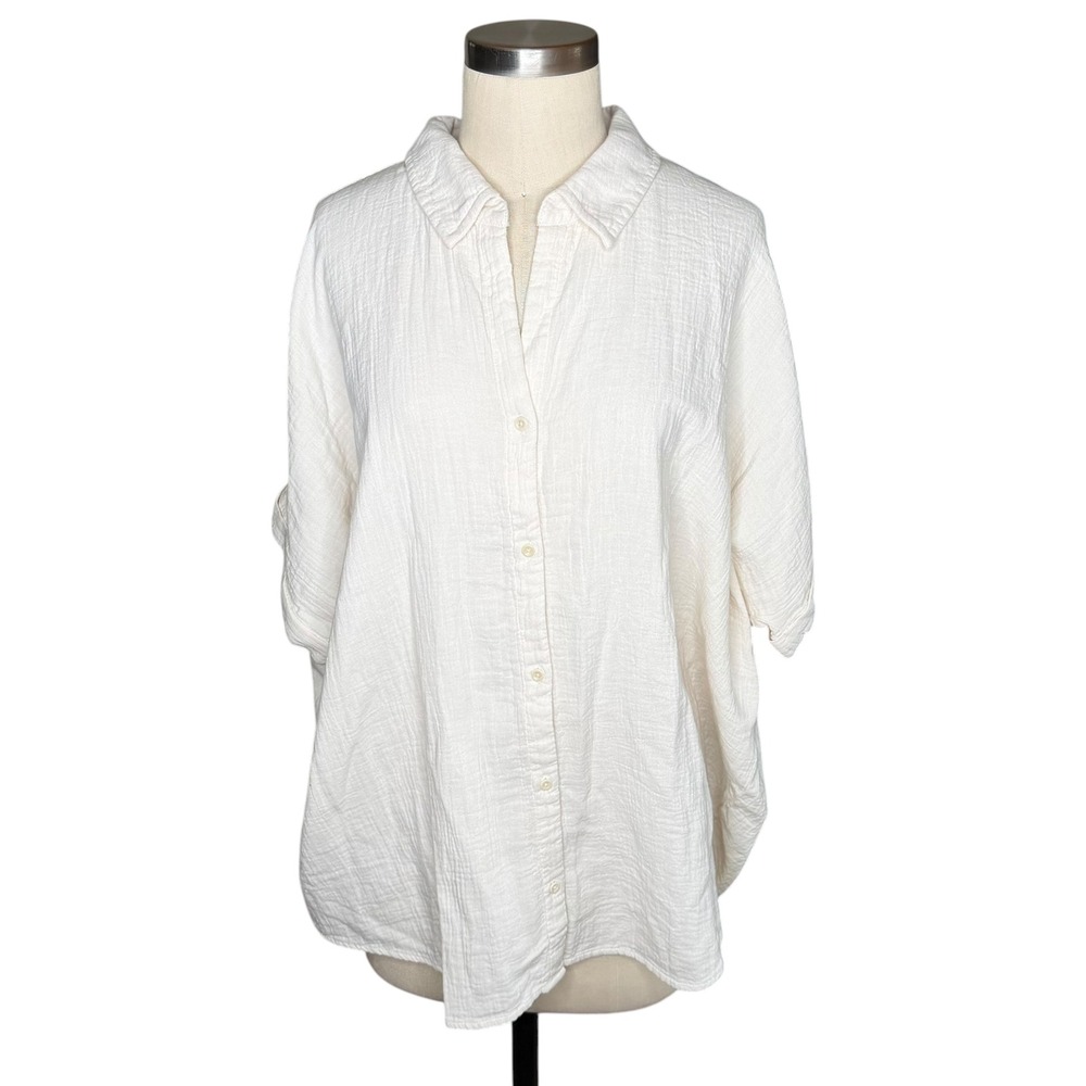 PACT Coastal Button Down Shirt White Organic Cotton Gauze Women's Size M/L